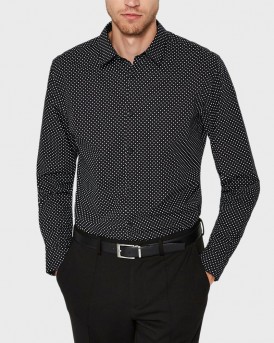 SLIM FIT CASUAL LONG SLEEVED SHIRT ΤΗΣ SELECTED - 16064532 - ΜΑΥΡΟ