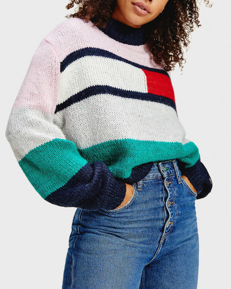 TOMMY HILFIGER ΠΛΕΚΤΟ COLOR-BLOCKED SWEATER WITH WIDE SLEEVE- DW0DW08868