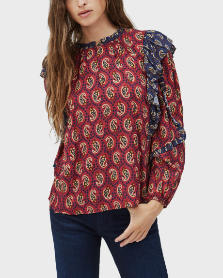 PEPE JEANS ΜΠΛΟΥΖΑ Μ.Μ  MIKA PRINTED BLOUSE WITH FRILL DETAIL- PL303830 