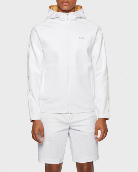 BOSS Interlock-fabric hooded sweatshirt with logo-tape trim - 50448187 SAGGY2