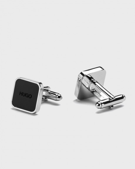 HUGO Square brass cufflinks with logo enamel core - 50443015 Ε-STAIN