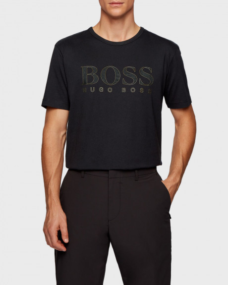 BOSS Slim-fit T-shirt in cotton with gold-effect logo - 50448702 TEE GOLD3