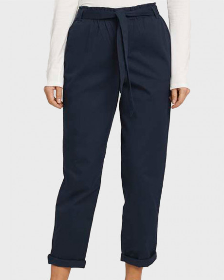 TOM TAILOR Tapered fabric trousers with a paperbag waist - 1025234