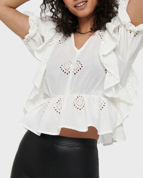 ONLY FRILL TOP OPEN NECKLINE - 15224625