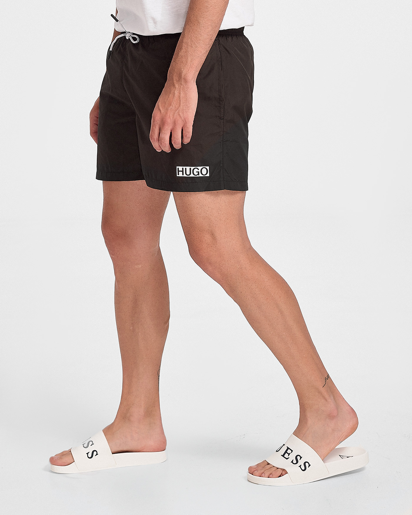 Hugo Short-length logo swim shorts in quick-dry fabric - 50439440 ΗΑΙΤΙ ...