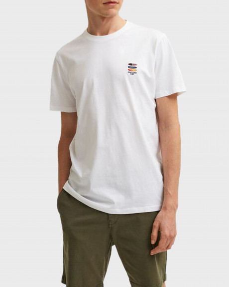 SELECTED ORGANIC COTTON CHEST EMBROIDERY T-SHIRT - 16079041