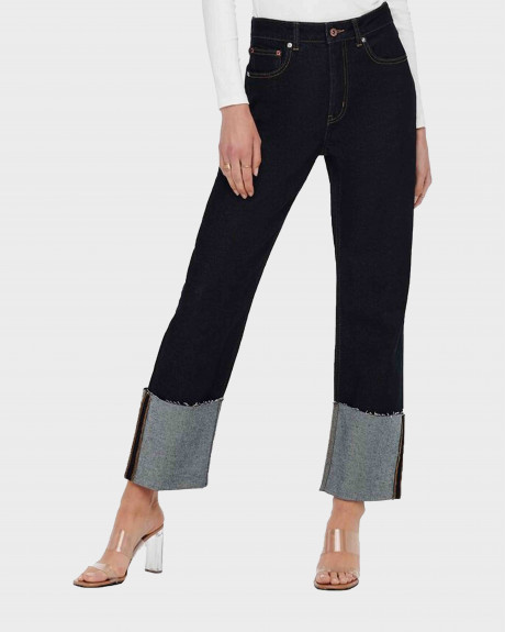 ONLY WIDE CROPPED FOLD UP HIGH WAISTED JEANS - 15235323