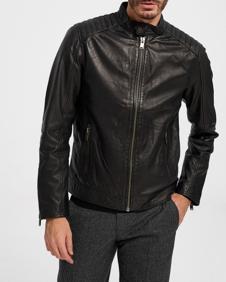 Selected Men's Leather Biker Jacket - 16077538