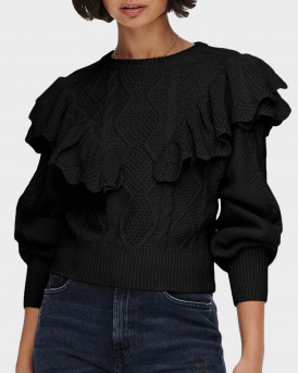 ONLY FRILL KNITTED ΓΥΝΑΙΚΕΙΟ ΠΟΥΛΟΒΕΡ - 15236497 - ΜΑΥΡΟ