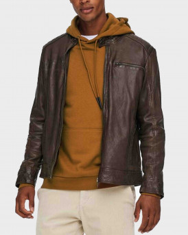 Only & Sons Leather Jacket Ανδρικό Δερμάτινο Μπουφάν - 22016152 - ΚΑΦΕ