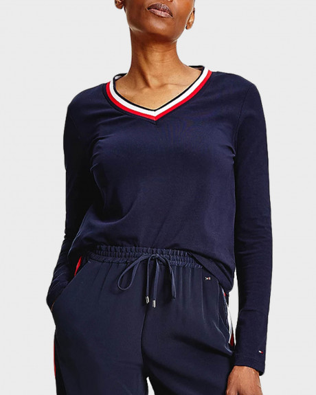 TOMMY HILFIGER SIGNATURE TAPE V-NECK LONG SLEEVE T-SHIRT - WW0WW33020