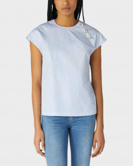 Trussardi Striped Blouse with Buttoned sleeves Γυναικεία Μπλούζα - 56C00506  - ΣΙΕΛ