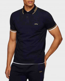 BOSS STRETCH-COTTON SLIM-FIT POLO SHIRT WITH CURVED LOGO - 50469210 PAUL CURVED - ΜΠΛΕ
