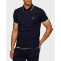 BOSS STRETCH-COTTON SLIM-FIT POLO SHIRT WITH CURVED LOGO - 50469210 PAUL CURVED - ΜΠΛΕ