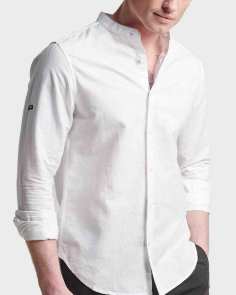 Superdry Organic Cotton Linen Long Sleeved Grandad Shirt - M4010476A
