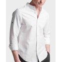 Superdry Organic Cotton Linen Long Sleeved Grandad Shirt - M4010476A - ΣΙΕΛ