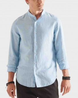 Superdry Organic Cotton Linen Long Sleeved Grandad Shirt - M4010476A - ΣΙΕΛ