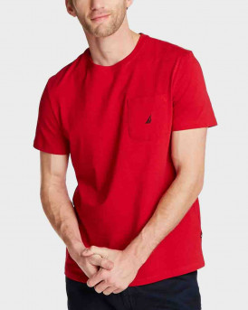 Nautica ανδρικό T-shirt μονόχρωμο με τσέπη - 3NCV41050 - ΚΟΚΚΙΝΟ