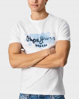 PEPE JEANS GOLDERS N PAINT EFFECT T-SHIRT WITH LOGO - PM508105 - ΑΣΠΡΟ