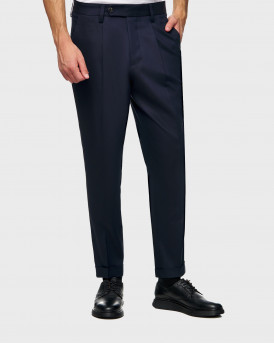 BOSS TAPERED-FIT TROUSERS IN MICRO-PATTERNED STRETCH COTTON - 50473539 PERIN - ΜΠΛΕ