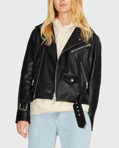 JACK & JONES JXHOLLY LEATHER BIKER JACKET - 12200286