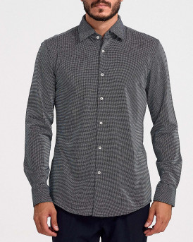 Boss Ανδρικό Πουκάμισο Micro Patterned Cotton-Blend Jersey - 50478713 H- HANK - ΜΠΛΕ