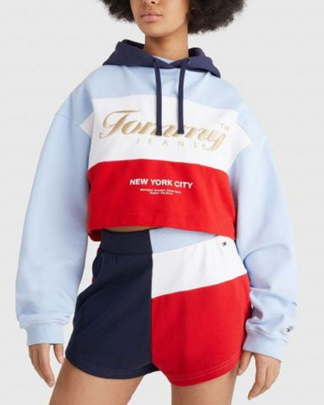 TOMMY HILFIGER WOMEN'S SWETER ARCHIVE CROPPED HOODY WITH COLOUR-BLOCKED - DW0DW13831