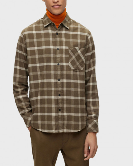 BOSS ΜΕΝ'S REGULAR-FIT SHIRT IN CHECKED ORGANIC-COTTON FLANNEL - 50476016