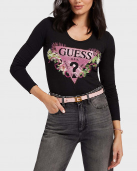 Guess Γυναικείο T-Shirt Με Τριγωνικό Λογότυπο - W2YI36J1311 - ΜΑΥΡΟ