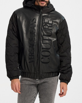Versace Logo Faux-Leather Jacket Ανδρικό Μπουφάν - 73GAS4D0CQS43 - ΜΑΥΡΟ