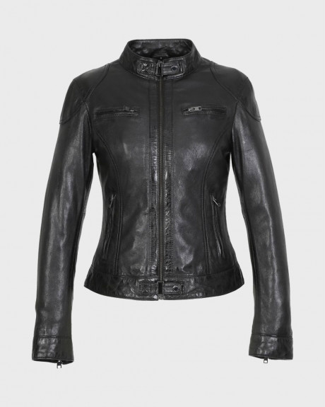OAKWOOD WOΜΕΝ'S LINA 6 GENUINE LEATHER BIKER INSPIRED JACKET - 64399