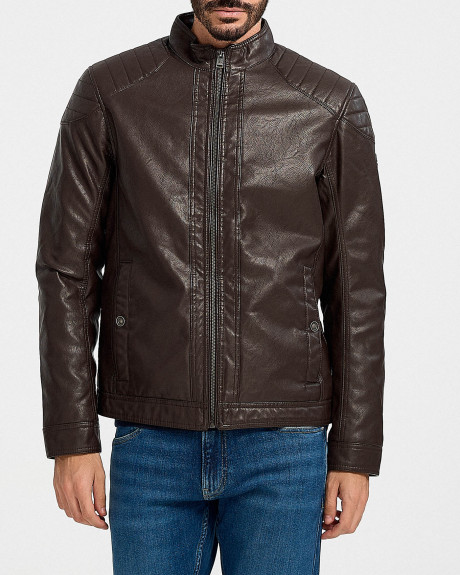 TOM TAILOR MEN'S PU LEATHER JACKET biker jacket - 1026337