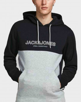 Jack and Jones Colour Block Logo Hoodie Ανδρικό Φούτερ - 12190441 - ΜΑΥΡΟ