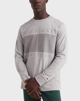 Tommy Hilfiger Organic Cotton Long Sleeved Logo T-Shirt - ΜW0MW28683 - ΓΚΡΙ