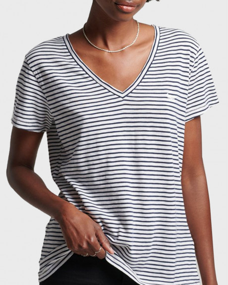 SUPERDRY ΓΥΝΑΙΚΕΙΟ T-SHIRT ME ΚΕΝΤΗΜΑ ΚΑΙ V ΛΑΙΜΟΚΟΨΗ - W1011181A