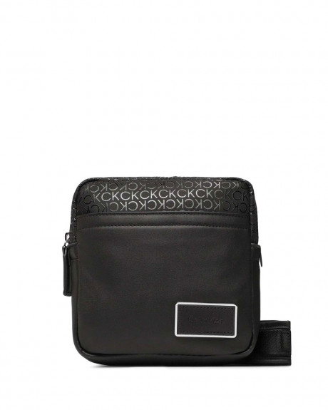 CALVIN KLEIN MEN'S LEATHER SHOULDER BAG WITH ALL OVER LOGO DESIGN - K50K510279