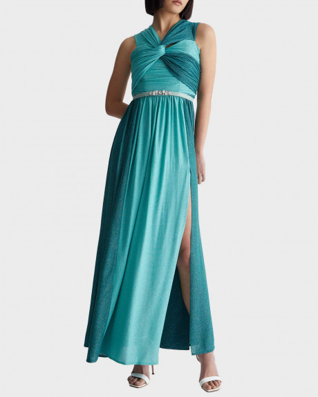 LIU-JO MAXI LUREX ΓΥΝΑΙΚΕΙΟ ΒΡΑΔΙΝΟ ΦΟΡΕΜΑ ΜΕ ΑΝΟΙΓΜΑ ΣΤΟ ΠΛΑΙ - CA3281 J1894
