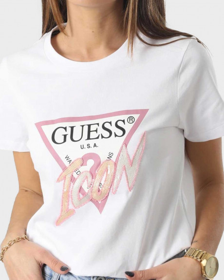GUESS SS CN ICON TEE WOMEN'S PRINTED T-SHIRT - W3RI12I3Z14