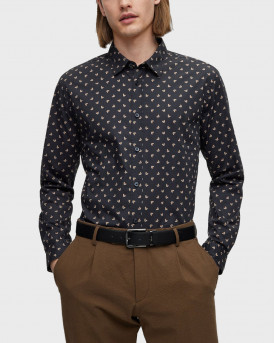 BOSS SLIM-FIT SHIRT IN PRINTED STRETCH COTTON - 50497076  - BLACK