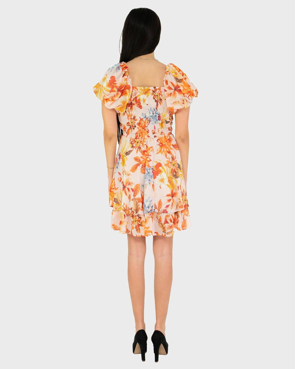 open lace back dress Orange Floral One Shoulder Midi Dress – Gabi Swimwear main image 0