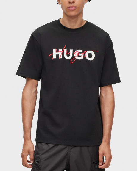HUGO MEN'S Cotton-jersey T-shirt with double logo print - 50494565