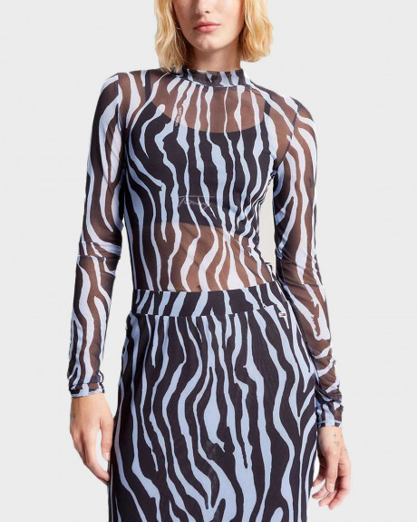 TOMMY JEANS ΓΥΝΑΙΚΕΙΑ ΜΠΛΟΥΖΑ ΣΤΕΝΗ ΓΡΑΜΜΗ ΨΗΛΟΣ ΛΑΙΜΟΣ - DW0DW16500