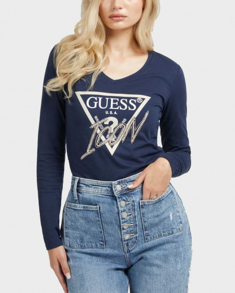 GUESS ΓΥΝΑΙΚΕΙΑ ΜΠΛΟΥΖΑ ΣΤΕΝΗ ΓΡΑΜΜΗ ΒΑΜΒΑΚΙ - W3YI43I3Z13