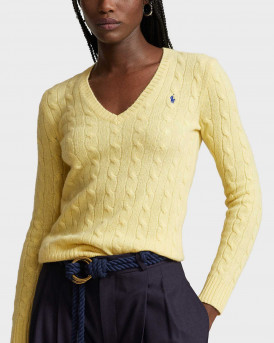 POLO RALPH LAUREN CABLE-KNIT V-NECK JUMPER SLIM FIT - 211910422008 - YELLOW