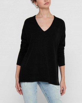 ONLY WOMEN'S KNITTED BLOUSE WITH V-NECK - 15219642 - BLACK