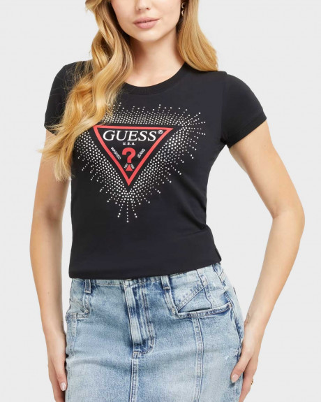 GUESS WOMEN'S T-SHIRT SLIM FIT TRIANGLE LOGO WITH CHARMS - W3BΙ55J1314 