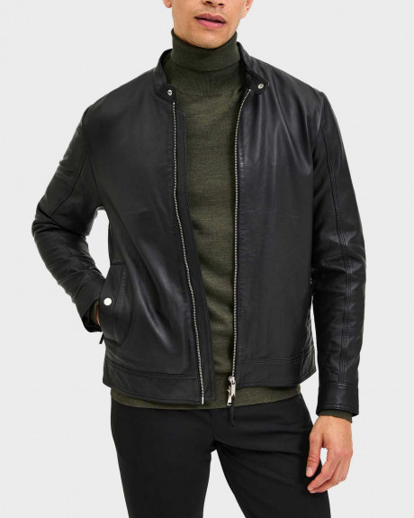 SELECTED MEN'S JACKET WITH HIGH NECK 100% LEATHER - 16085745