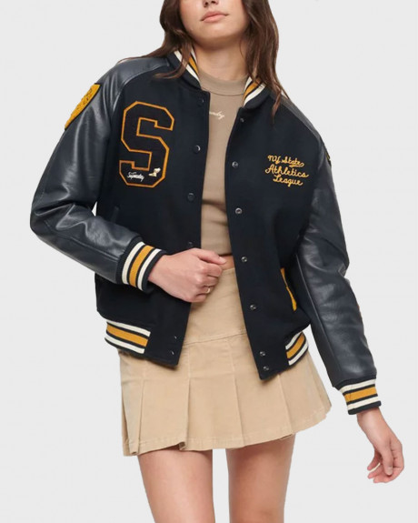 SUPERDRY WOMEN'S D2 OVIN COLLEGE PATCHED VARSITY BOMBER JACKET - W5011541Α