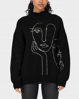 ONLY ΓΥΝΑΙΚΕΙΑ ΠΛΕΚΤΗ ΜΠΛΟΥΖΑ ΨΗΛΟΣ ΛΑΙΜΟΣ ΜΕ ΣΧΕΔΙΟ - 15302117 - ΜΑΥΡΟ