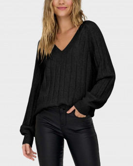 ONLY WOMEN'S KNITTED BLOUSE V-NECK - 15302173 - BLACK